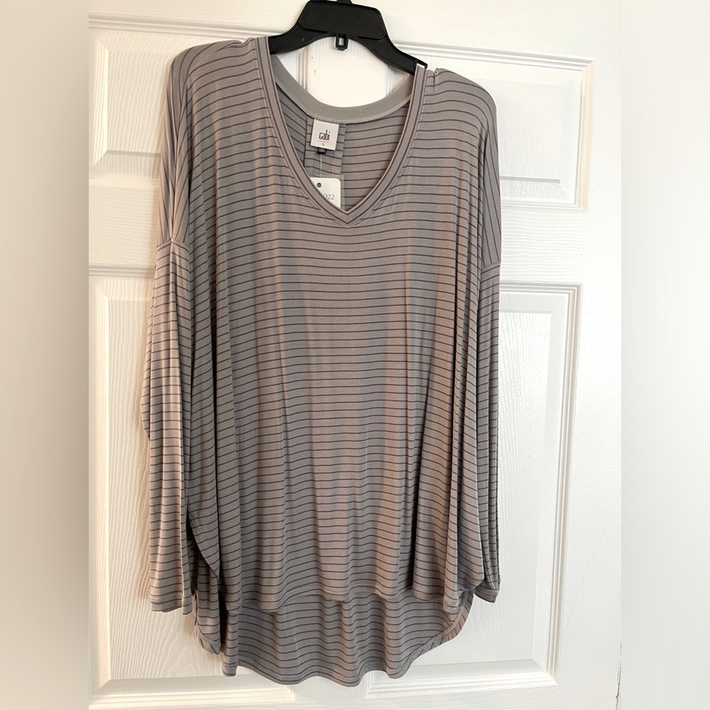 CAbi~~50% off. Lush horizons, plum, tea, size large color, pewter stripe.